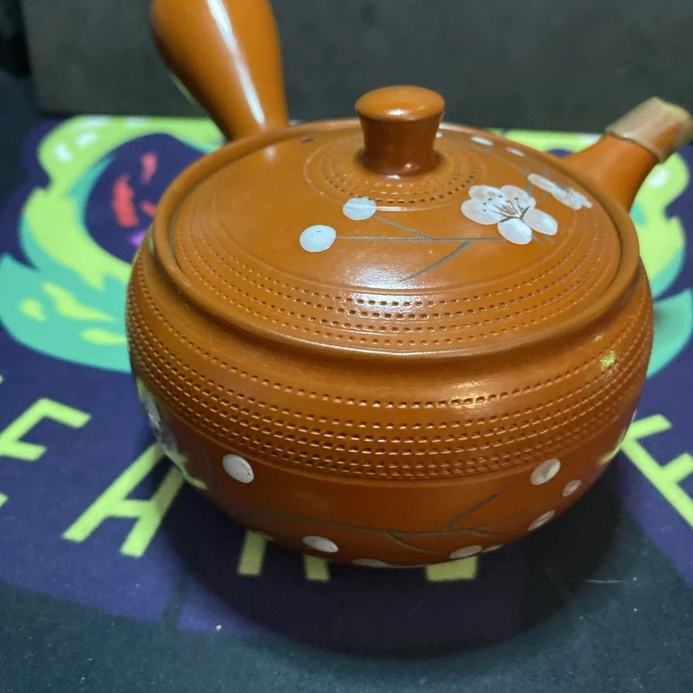 Tokoname Japanese Teapot Red clay Hiramaru White plum Kyusu 350ml Rare
